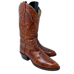 Vintage Tony Lama Brown	Leather Western Boots Men's Sz 10.5B Pull On Made in USA